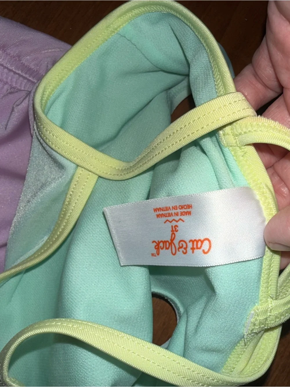 Cat‎ & Jack Girls Two-Piece Pastel Mint and Lavender Swimsuit with Yellow Trim